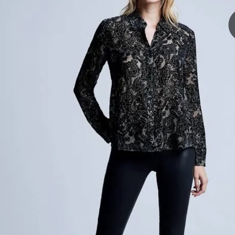 L'AGENCE Hailie Black Burnout Velvet Blouse